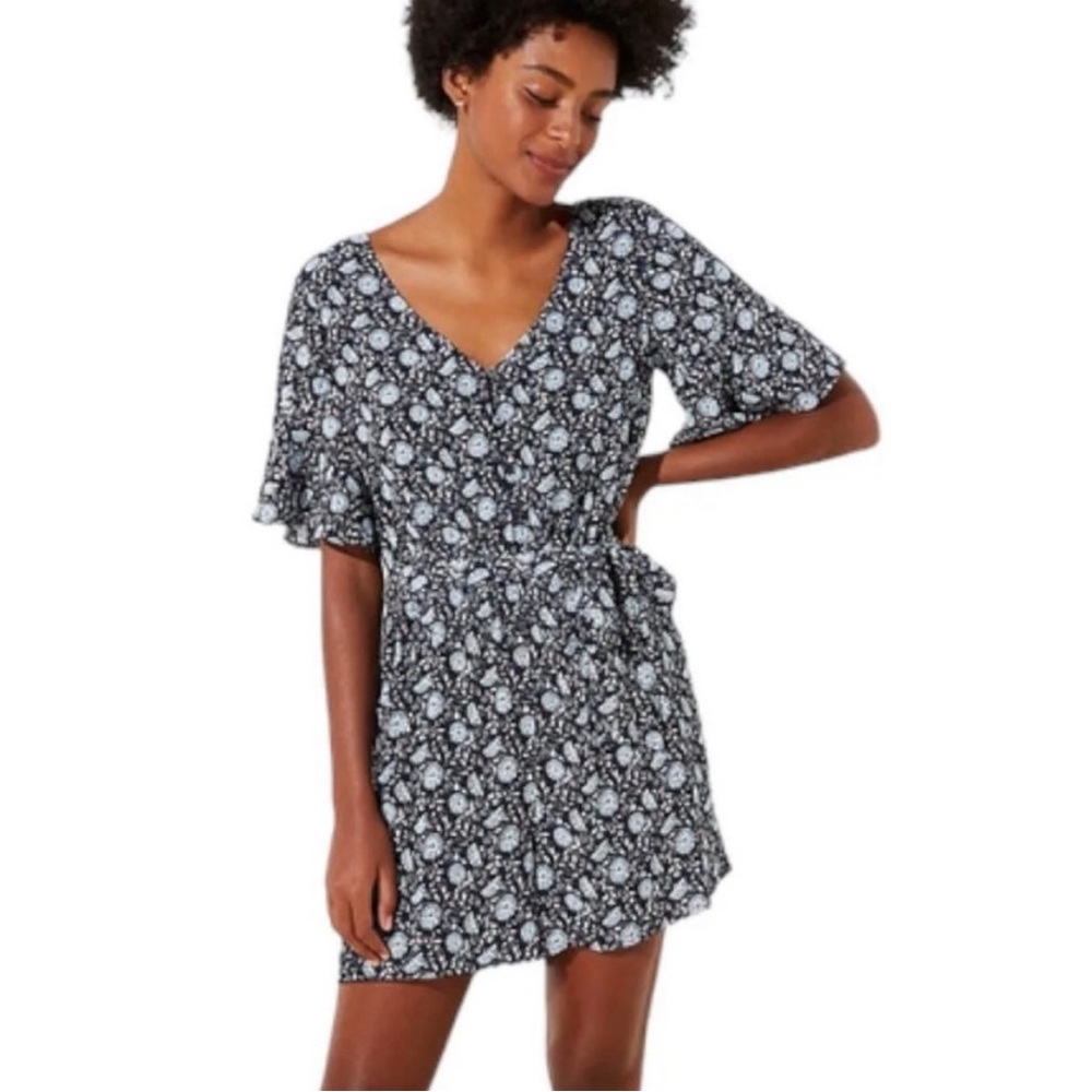 Loft Daisy Bar Back Flutter Romper Waist Tie